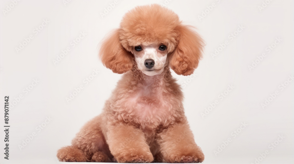 Cute little Red Toy Poodle puppy dog full body sitting isolated on white background Cute little Red Toy Poodle puppy dog full body sitting isolated on white background