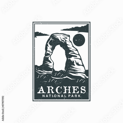 Arches national park vector illustration in stamp style.