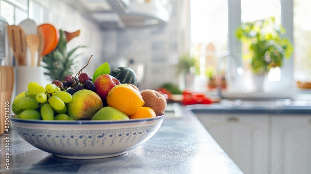 Fresh Fruit Bowl in Modern Kitchen. Fresh Fruit Bowl in Modern Kitchen.