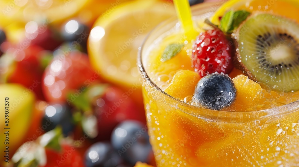 Closeup of a glass of orange juice with fruit. Closeup of a glass of orange juice with fruit.