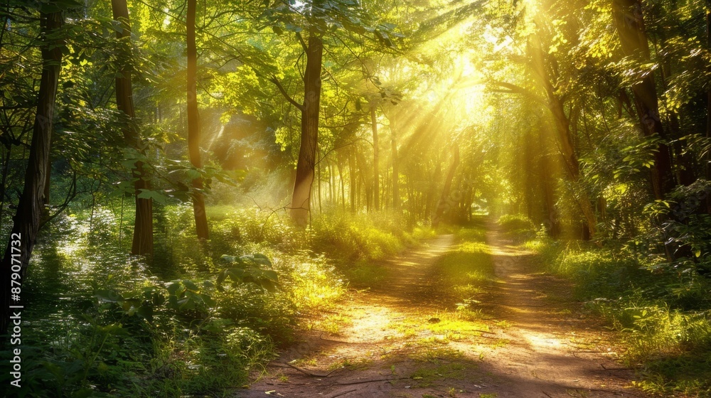 Sunbeams Through Trees in a Forest. Sunbeams Through Trees in a Forest.