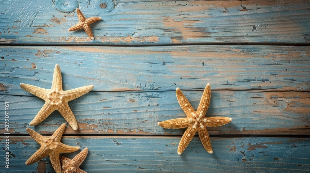 Vacation concept with starfish and wooden background Vacation concept with starfish and wooden background