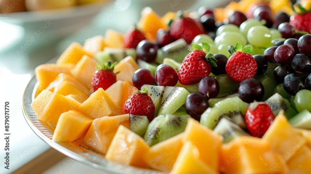 Fresh Fruit Platter with Strawberries, Grapes, Kiwi, and Cantaloupe. Fresh Fruit Platter with Strawberries, Grapes, Kiwi, and Cantaloupe.
