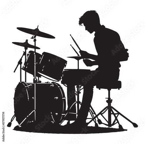 A drummer musician drumming drums vector silhouette