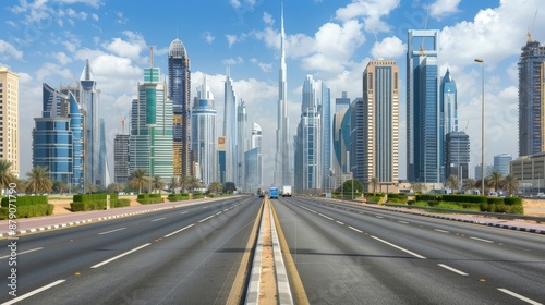 The stunning skyline of Sheikh Zayed Road, lined with some of the tallest buildings in the world © peerawat