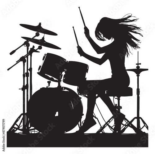 A drummer musician drumming drums vector silhouette