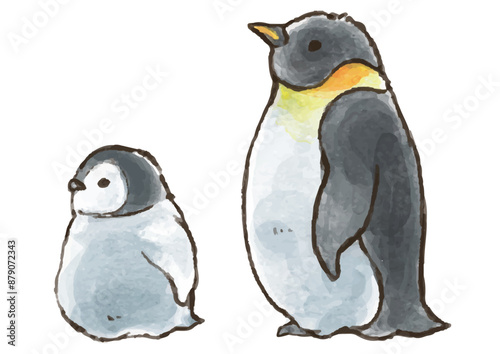 かわいい皇帝ペンギンの親子