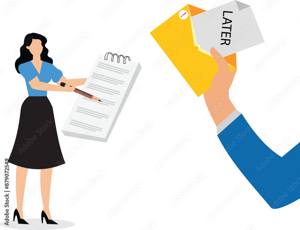 Obraz premium Strike notifications for completing work from email illustration, Business people rush to complete work because they postpone it or waste time, received a warning for being late in completing work