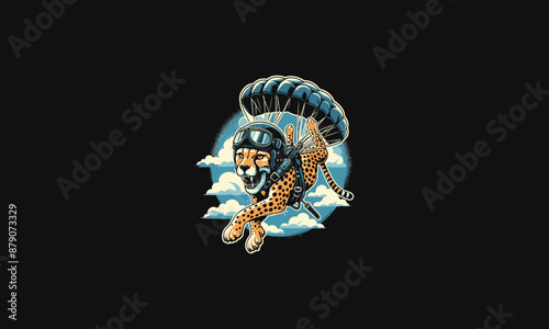 cheetah playing skydiving vector flat design