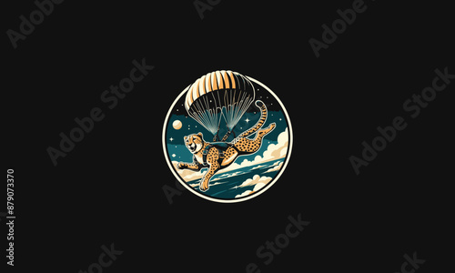 cheetah playing skydiving vector flat design