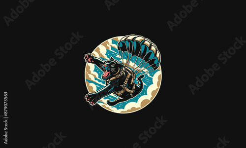 panther playing skydiving vector flat design