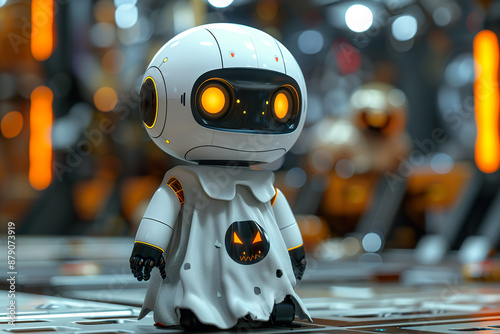 Halloween Robot in Pumpkin Cloak photo