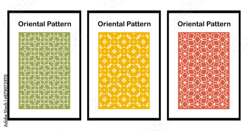Set of 3 Oriental  pattern for fabric, wallpaper, flyer, business card. For use in graphics.