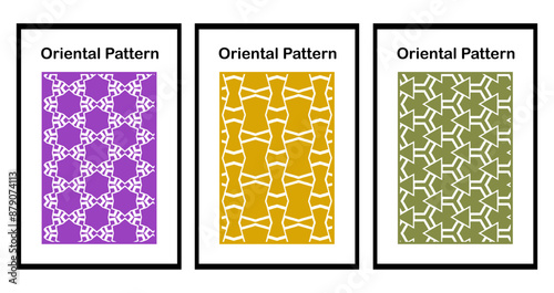 Set of 3 Oriental  pattern for fabric, wallpaper, flyer, business card. For use in graphics.