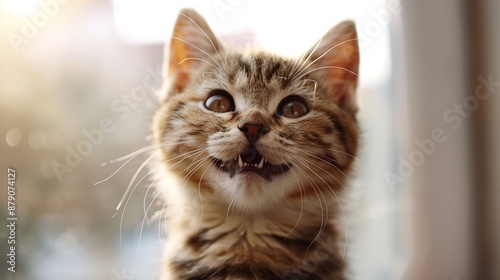 Studio Portrait of Funny and Excited Cat Face