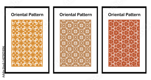 Set of 3 Oriental  pattern for fabric, wallpaper, flyer, business card. For use in graphics.