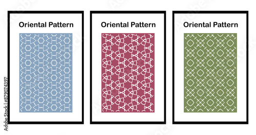 Set of 3 Oriental  pattern for fabric, wallpaper, flyer, business card. For use in graphics.