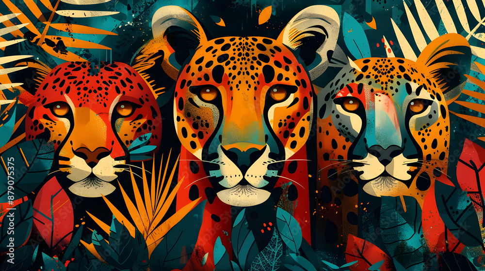 Three Cheetahs in Jungle Illustration Three Cheetahs in Jungle Illustration