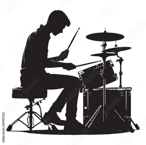A drummer musician drumming drums vector silhouette