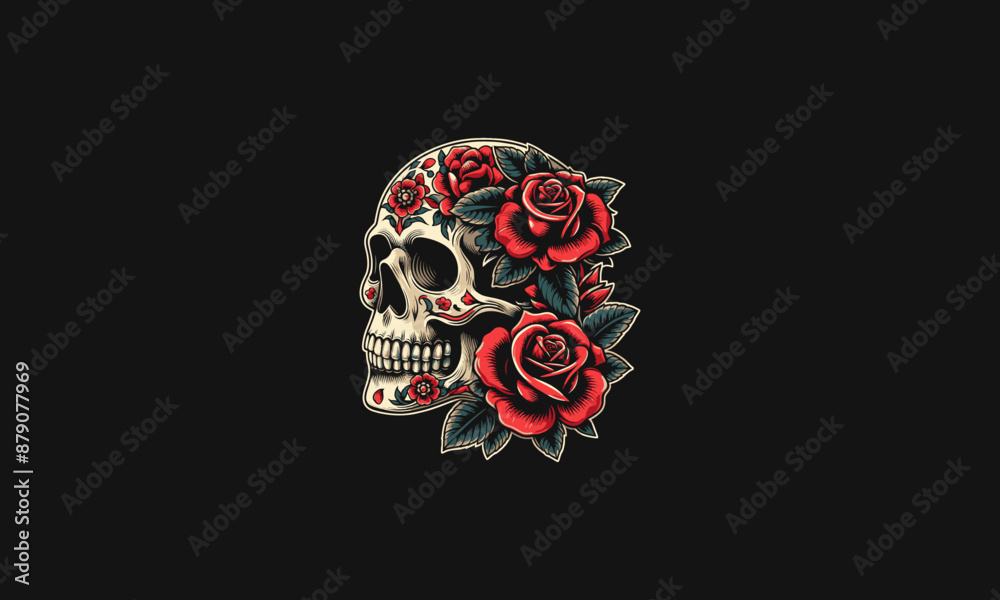 head skull with red rose vector tattoo design head skull with red rose vector tattoo design