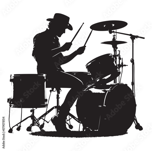 A drummer musician drumming drums vector silhouette