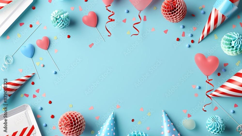 Party elements, blue and red cheerful design, flat design illustration Party elements, blue and red cheerful design, flat design illustration