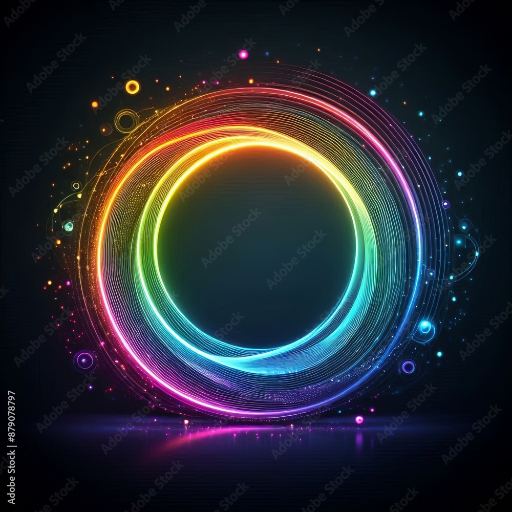 Swirling circles of light in a bright rainbow pattern create a dynamic abstract space isolated black background Swirling circles of light in a bright rainbow pattern create a dynamic abstract space isolated black background