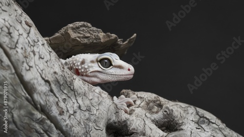 Leopard Gecko Peeking from a Branch