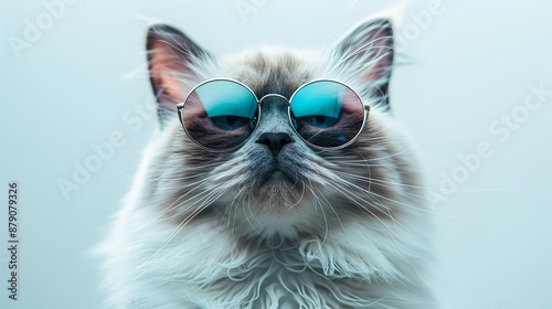 cute cat wearing glasses and shirt white background photography