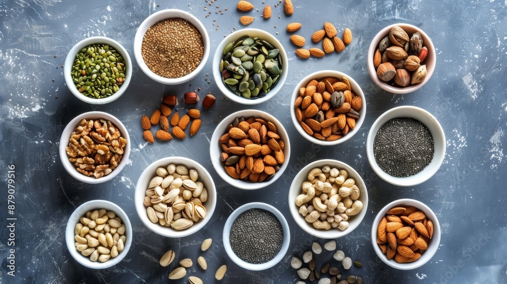 Assortment of Nuts and Seeds in Bowls. Assortment of Nuts and Seeds in Bowls.
