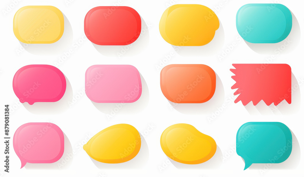 Collection of speech bubble elements in various styles and colors on a white background. Collection of speech bubble elements in various styles and colors on a white background.