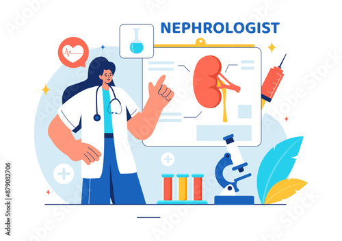 Nephrologist Vector Illustration featuring a Cardiologist, Proctologist, and Kidney Treatment on a Flat Style Cartoon Healthcare Background