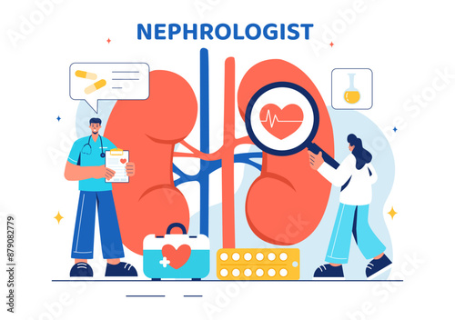Nephrologist Vector Illustration featuring a Cardiologist, Proctologist, and Kidney Treatment on a Flat Style Cartoon Healthcare Background