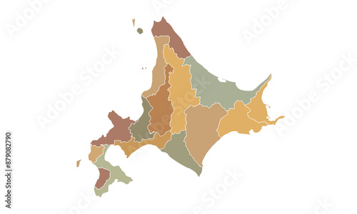 Map of Hokkaido for education,Travel worldwide, earth geography website layouts, background,study geography,work in graphics.Suitable for those interested in using illustrations Provinces in Japan