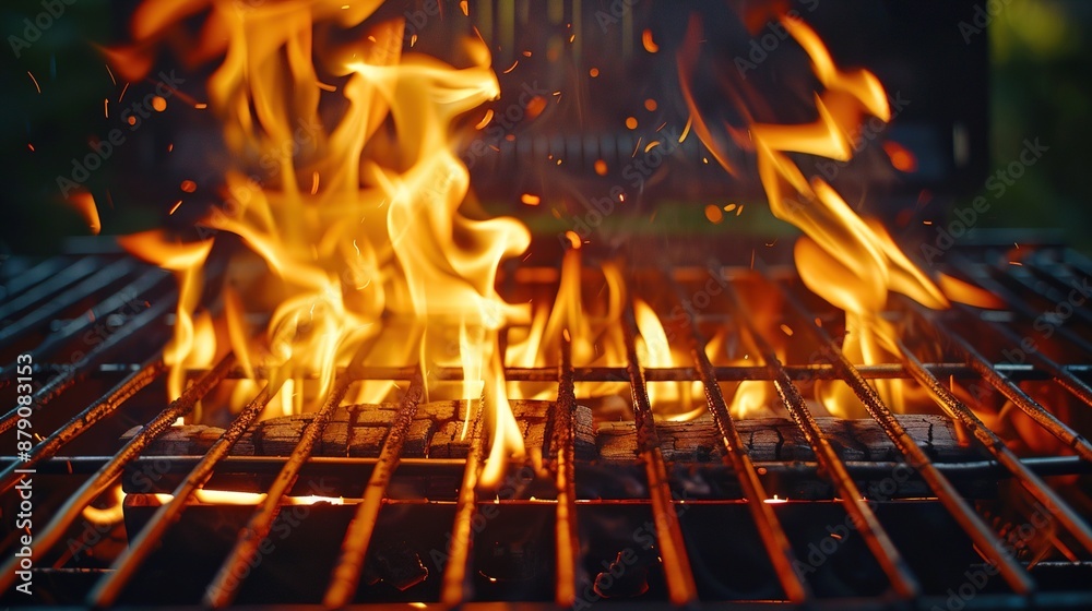 An image of a traditional barbecue grill with flames flickering beneath, ready for a festive Independence Day cookout. An image of a traditional barbecue grill with flames flickering beneath, ready for a festive Independence Day cookout.