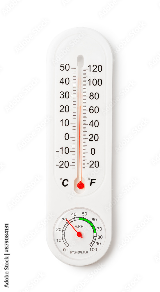 White Thermometer and Hygrometer Displaying Room Temperature and Humidity White Thermometer and Hygrometer Displaying Room Temperature and Humidity