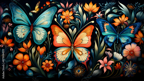 Colorful Butterfly Illustration with Floral Background © Siasart Studio