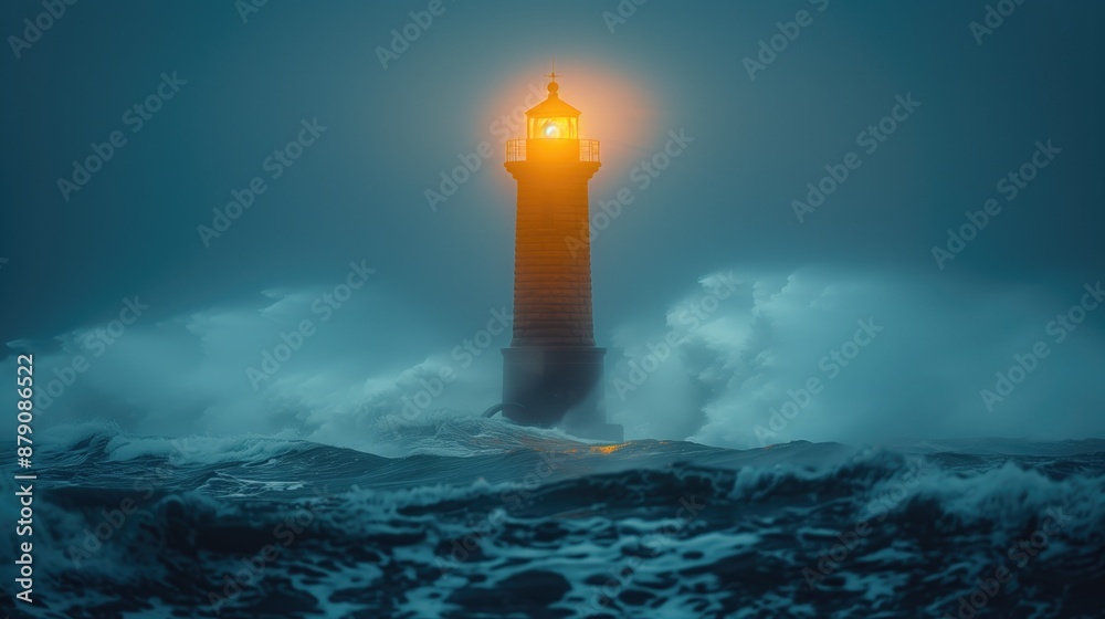 Φωτογραφία Beacon of Light: A lighthouse shining brightly against a stormy sea, symbolizing guidance and hope in turbulent times