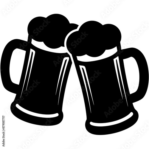 Beer mug silhouette, Two clinking beer mugs icon vector illustration

