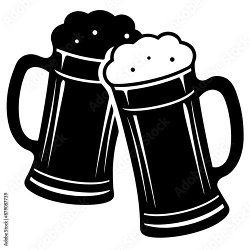 Beer mug silhouette, Two clinking beer mugs icon vector illustration

