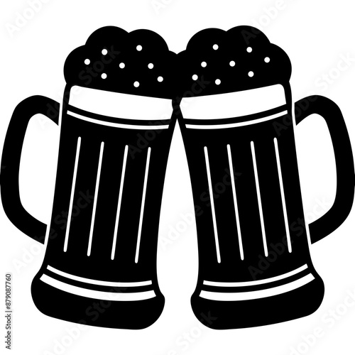 Beer mug silhouette, Two clinking beer mugs icon vector illustration

