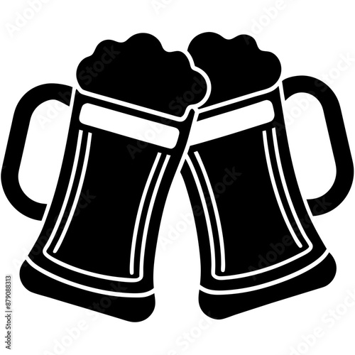 Beer mug silhouette, Two clinking beer mugs icon vector illustration

