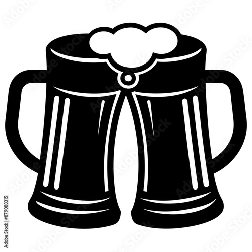 Beer mug silhouette, Two clinking beer mugs icon vector illustration

