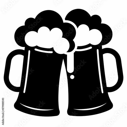 Beer mug silhouette, Two clinking beer mugs icon vector illustration

