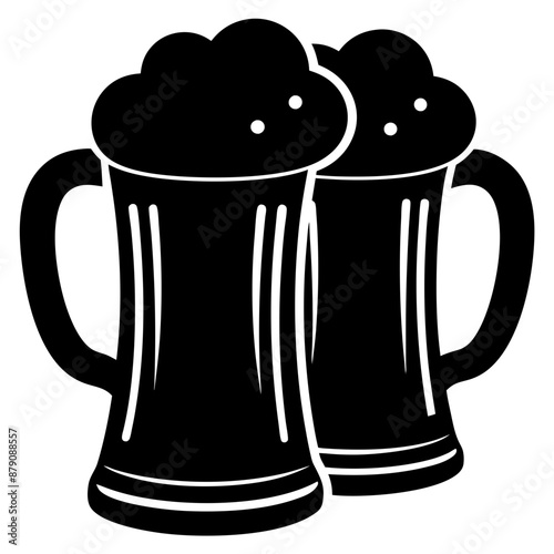 Beer mug silhouette, Two clinking beer mugs icon vector illustration

