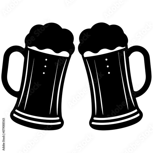Beer mug silhouette, Two clinking beer mugs icon vector illustration

