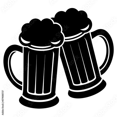Beer mug silhouette, Two clinking beer mugs icon vector illustration

