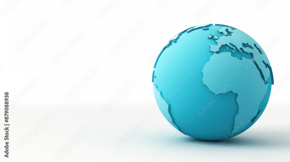 Fototapeta premium Detailed blue world map globe on white background for educational purposes.