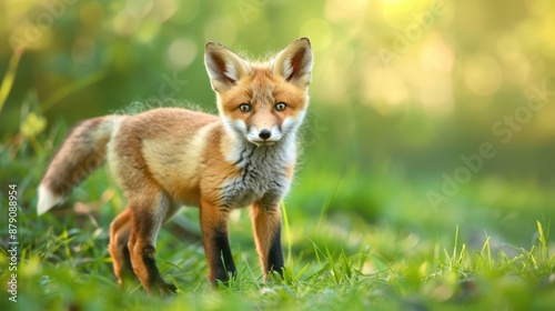 Red Fox Cub in Green Meadow