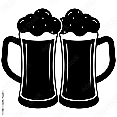Beer mug silhouette, Two clinking beer mugs icon vector illustration

